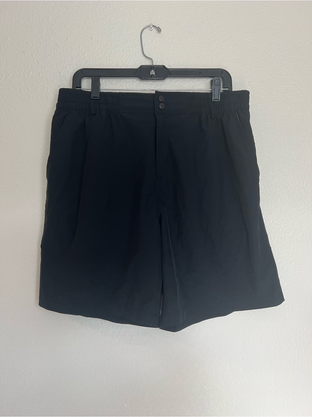 BURLEBO Black Men's Flat-Front Shorts with Dual Button Waistband